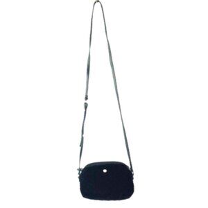 NINE WEST Black Velvet Quilted HANDBAG Small Crossbody Snap Adjustable Strap
